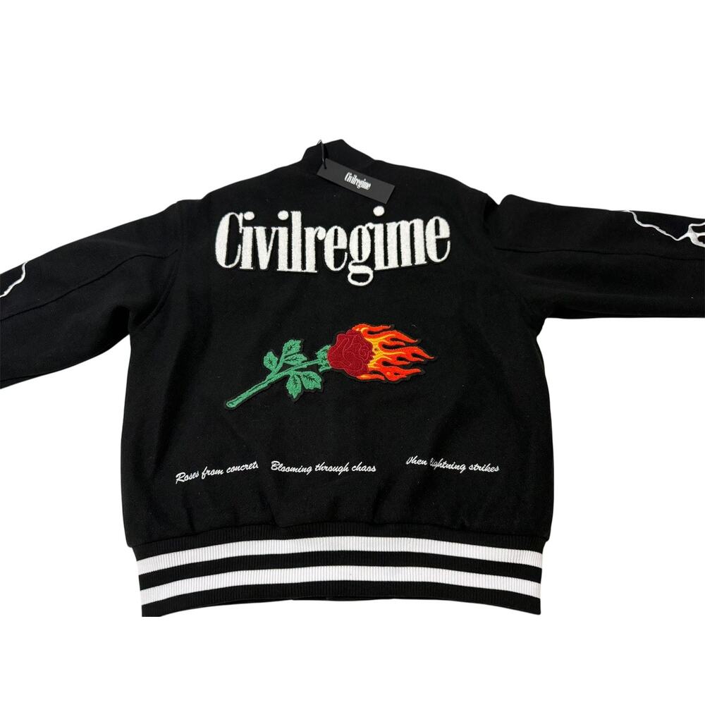 Civil Regime Night Strikes Varsity Jacket Small Black Fully Embroidered NWT